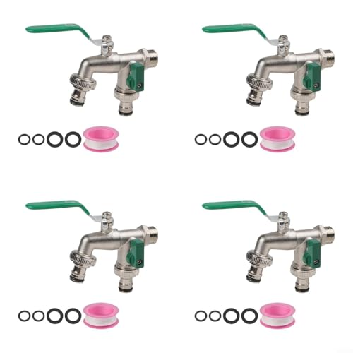 Doppelauslass-Gartenhahn, Einlass-Messing-Wasserhahn mit Schlauchanschlüssen, rostbeständiger Wassersplitter für Sprinkler, Waschmaschinen (4 Stück) von snowchecking