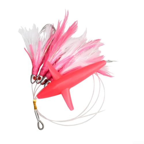 Feather Trolling Rock Thunfischköder mit Stahlhaken, entworfen für Boote, mit UV-Licht reflektierend, Form und flachem Schlaghakenkörper (Rosa) von snowchecking
