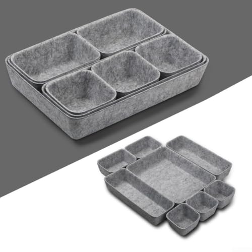 Filz-Aufbewahrungsbox-Set mit integriertem Design für Kosmetik- und Zubehör-Organisation, perfekt für Schreibtisch, Regal oder Kommode (halbgrau) von snowchecking