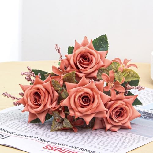 Künstlicher Rosenstrauß mit sieben Köpfen, Seidenblumen, 32 cm, Dunkelrosa, Kaffee, 32 cm, für Hochzeit, Heimdekoration, Fotografie-Requisiten (braun) von snowchecking
