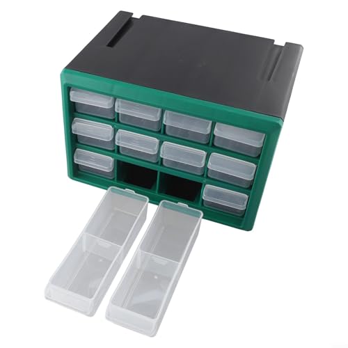 Multifunktionale Aufbewahrungsbox für Werkzeuge und Ausrüstung, platzsparendes Design (12 Fächer, grün) von snowchecking