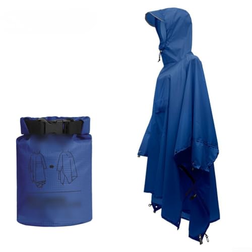 Outdoor Erwachsene Regenmantel Pack mit Kapuze, Drei in Eins Wasserdicht und Winddicht Regenmantel aus 210T Polyester für Wandern, Angeln und Camping (Upgraded Version Dunkelblau) von snowchecking