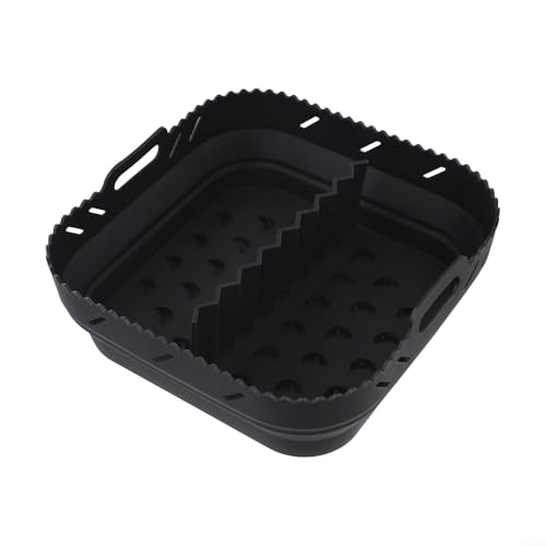 Quadratische Silikonmatte mit Trennwänden für Luftfritteusen zum Kochen von mehreren Lebensmitteln (schwarz) von snowchecking