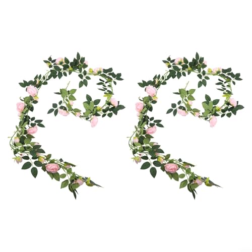 Set mit 2 künstlichen Blumenranken, 2 m Länge, 28 Blumen für Heim-Styling (hellrosa) von snowchecking