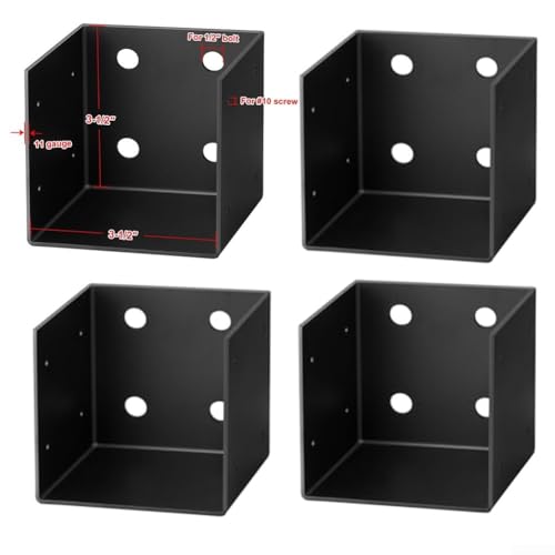 Set mit 4 robusten Stahl-Pergola-Wandhalterungen für 4 x 4 und 4 x 6 Holzbalken mit vorgestanzten Löchern und rostbeständigem, schwarzem Finish für Außenanwendungen von snowchecking