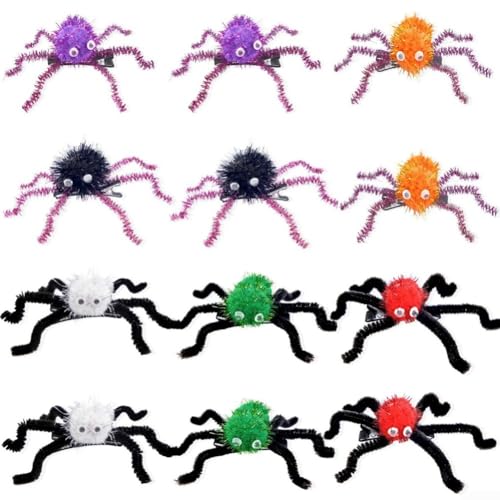 Snowchecking 12 Halloween-Spinnenhaar-Clips, Glitzer-Haarnadeln für Kinder und Erwachsene, lustiges Zubehör für gruselige Party-Kostüme von snowchecking
