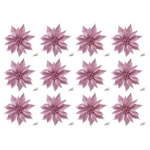 Snowchecking 12-teilige künstliche Weihnachtsblumen, erhältlich in einer Vielzahl von Farben, verschönern Blumenarrangements oder verleihen Innenräumen einen festlichen Charme (Rosa) von snowchecking