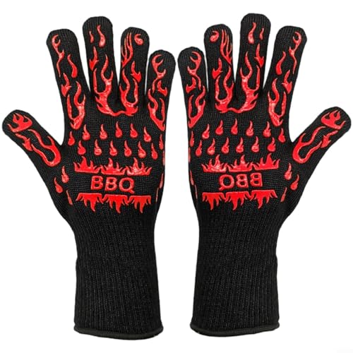 Snowchecking 2 hitzebeständige Grillhandschuhe aus Silikon und Aramidfaser, isolierte Ofenhandschuhe zum Grillen, Backen, Kochen mit strukturiertem Griff und flexibel (rot) von snowchecking