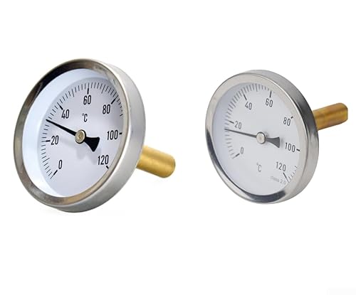 Snowchecking 2 x analoges Bimetall-Thermometer, 0–120 °C, Zifferblatt 63 mm, mit Kupferhülse für Kessel, Töpfe, Outdoor-Herde (2 Stück) von snowchecking