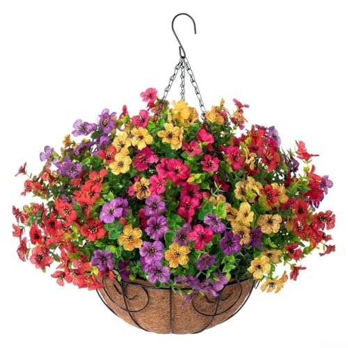 Snowchecking 25,4 cm Heimdekoration mehrfarbige Seidenblumenkette hängende Pflanzgefäße Kokosnuss-Einsatz für Haus Garten Dekor (A) von snowchecking
