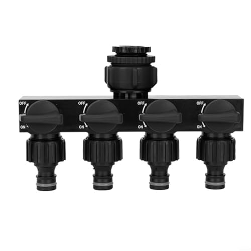 Snowchecking 4-Wege-Gartenschlauch-Verteiler, Wasserverteiler mit unabhängigen Durchflussregelventilen für Rasenbewässerung (schwarz) von snowchecking