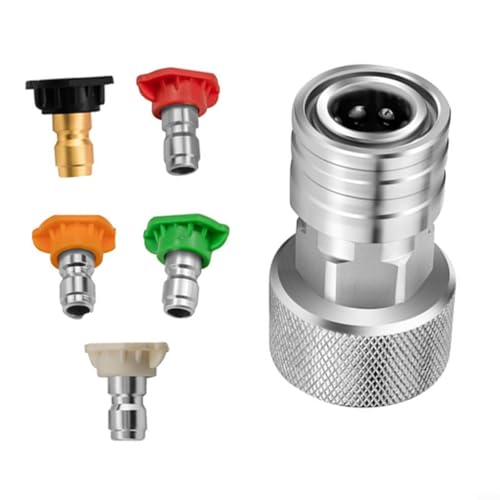 Snowchecking Arden Schlauch-auf-Hochdruckreiniger-Adapter, Edelstahl, 3/4 GHT auf 1/4 Schnellanschluss mit 5 Sprühdüsen für die Autoreinigung Snowchecking Arden Schlauch-auf-Hochdruckreiniger-Adapter, Edelstahl, 3/4 GHT auf 1/4 Schnellanschluss mit 5 Sprühdüsen für die Autoreinigung von snowchecking