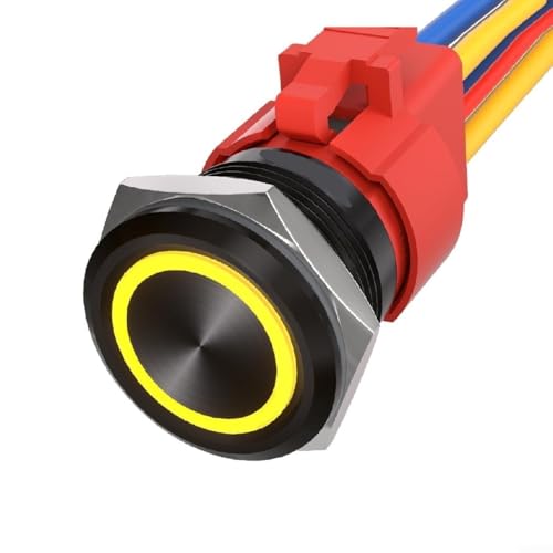 Snowchecking Drucktastenschalter, 12 V, Metall, 22 mm, mit LED-Licht, selbstrückstellend, geeignet für Bedienfelder und Fahrzeugmodifikationen (gelb) von snowchecking