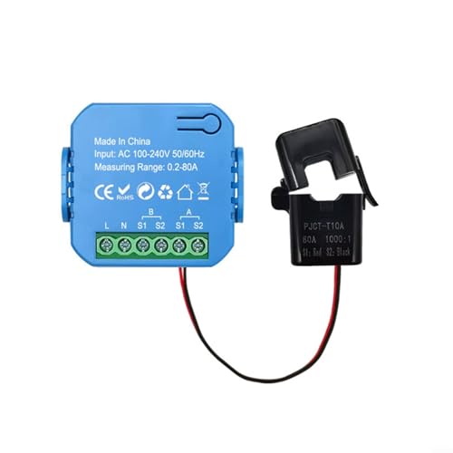 Snowchecking Energie-Monitor, WiFi-Energie-Leistungsmesser, Dual-K-Spannungsmonitor mit Überstromfunktion, 80 A Strombereich (Blau 1CT) von snowchecking