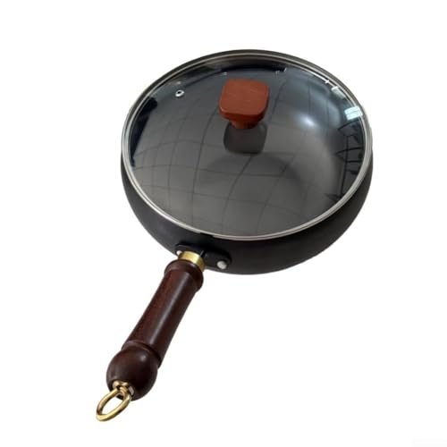 Snowchecking Iron Pan Big Belly Pot Pure Hand Forged Small Frying Pan Uncoated Iron Pot Cookware For Kitchen Home Cooking Heat Retention(24cm pot+glass lid) von snowchecking