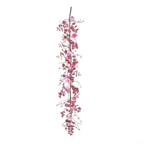 Snowchecking Künstliche Kürbis-Girlande, 150 cm, gelb-rosa Blumen für Herbst, Erntedankfest, Halloween, Hochzeit, Party und Heimdekoration (rosa) von snowchecking