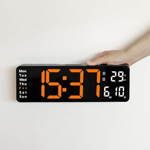 Snowchecking LED-Digitaluhr-Wandhalterung, 33 cm großes Display mit Datums- und Temperaturalarmfunktion für Innendekoration (orange) von snowchecking