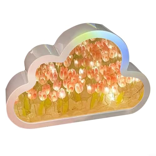 Snowchecking Nachtlicht-Tischlampe mit Wolken-Tulpe mit Spiegelfunktion, LED-Schlafzimmerdekoration, Schreibtisch-Ornament (Rosa) von snowchecking