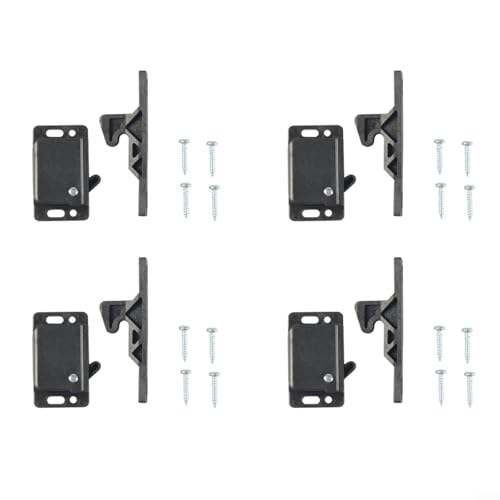 Snowchecking Schranktürschloss-Set mit Druckknopfverschluss für Wohnwagen, Wohnmobil, Schubladen, mit Montageschrauben, schwarz, 72 x 28 mm (4 Sets) von snowchecking