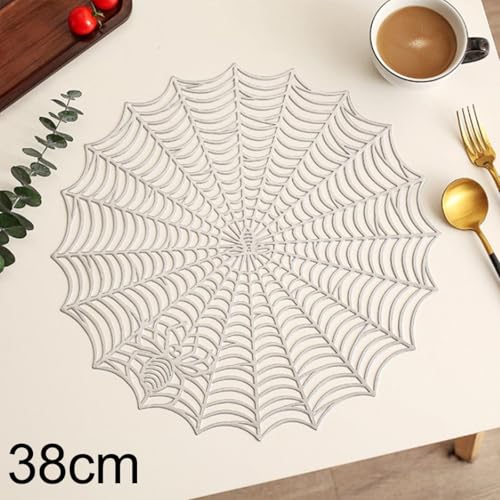 Snowchecking Spinnennetz-Halloween-Tischmatte, runde Spitze, Tafelaufsatz, Esstischdekoration, 38 cm, Polyester-Tischdecke von snowchecking