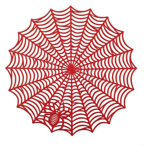 Snowchecking Spinnennetz-Spitzen-Tischmatte, rund, Halloween-Esstischdecke, dekorative Tischdecke, 38 cm, PVC-Material, rot von snowchecking