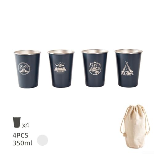 Snowchecking Stapelbare Tassen, 304 Edelstahl, Camping-Becher, Set, 350 ml, stapelbare Kaffeetassen mit Aufbewahrungstasche für Outdoor, Wandern, Picknick (350 ml, dunkelblau) von snowchecking