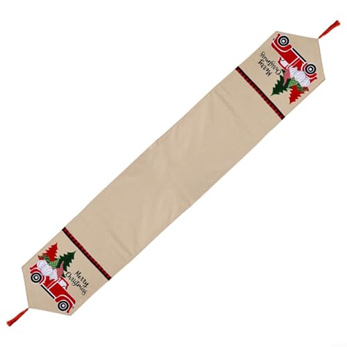 Snowchecking Weihnachtstischläufer, Leinen, festlicher Tischläufer mit kariertem Baummuster und Quasten, dekorative Esstischabdeckung für Küche, Esszimmer, Zuhause, Party, 183 x 33 cm von snowchecking