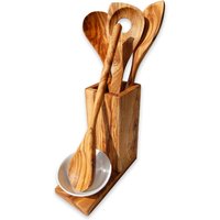 Köcher Inkl. 7 Besteckteile Und Porzellan Abtropfschüssel, Olivenholz 30 cm, | Farbe - Braun Menge 1 Set Küchenutensilien All-In-One-Set Köcher Inkl. 7 Besteckteile Und Porzellan Abtropfschüssel, Olivenholz 30 cm, | Farbe - Braun Menge 1 Set Küchenutensilien All-In-One-Set von soapbrothers