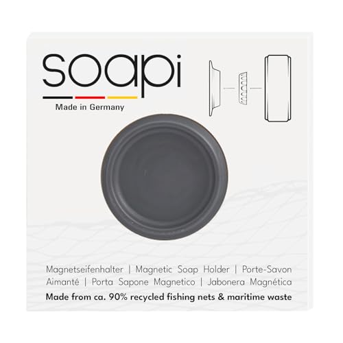Soapi - Schwebender Seifenhalter Magnet zum Kleben - Wand Magnethalter für Seife - Ablage Seifenschale Magnetseifenhalter ohne Bohren/Saugnapf (1, Dunkelgrau) von Soapi