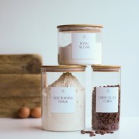 1, 4L Glas Mit Bambusdeckel Baking Pantry Aufbewahrungsset, Einweihungsparty Geschenk, Home Decor, Organisation Set, Anpassbare Etiketten von soatnature