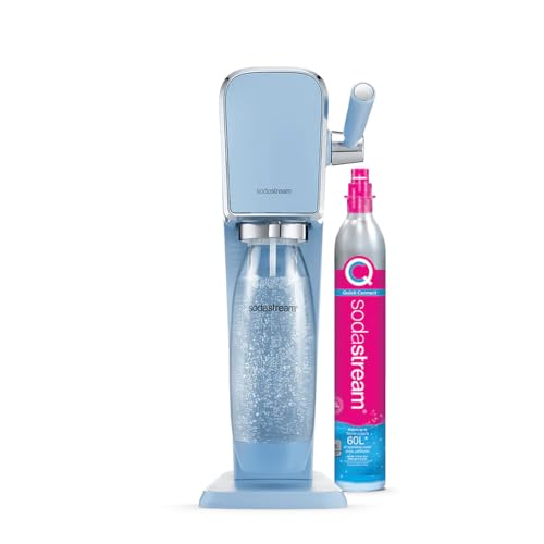 SodaStream ART Sprudelwassermaschine mit Gashebel | Packung mit 1 Flasche 1 l spülmaschinenfest + 1 Gasnachfüller 60 l zum Anstecken | Blau von sodastream