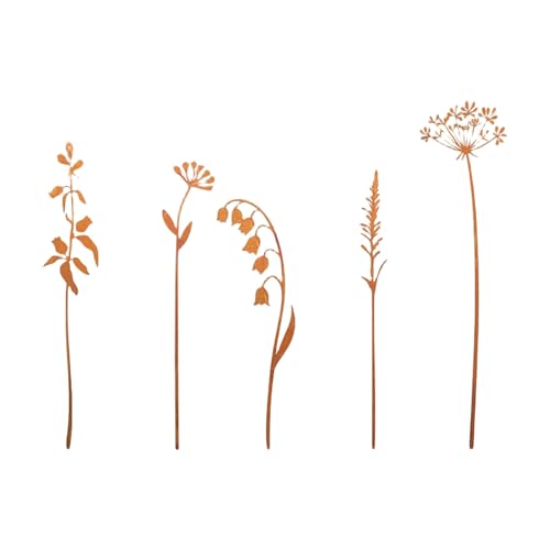 5 Stück ländlicher Farn-Erdspieß für Außendekoration, stabil, rostiger Gartenstecker mit antikem Finish, für Blumenbeete, Gartenstecker von sodeber