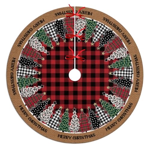 Weihnachtsbaum-Rock, 122 cm, rot und schwarz, Büffelkariert, Weihnachtsbaumrock, Winter-Weihnachtsbaummatte für Zuhause, Party, Urlaub, Innen- und Außendekorationen von soeufnwhf