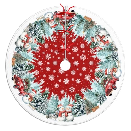 Weihnachtsbaum-Rock, 122 cm, roter Schneemann, Trucker, Weihnachtsbaumrock, Winter-Weihnachtsbaummatte für Zuhause, Party, Urlaub, Innen- und Außendekorationen von soeufnwhf