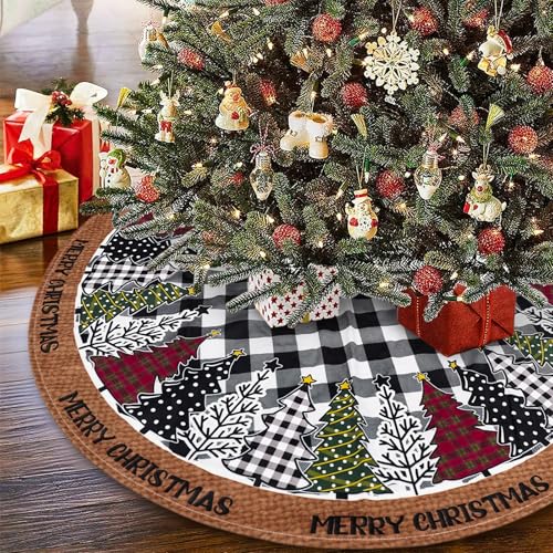 Weihnachtsbaum-Rock, 91,4 cm, schwarz-weiß, Büffelkariert, Weihnachtsbaumrock, Winter-Weihnachtsbaummatte für Zuhause, Party, Urlaub, Innen- und Außendekorationen von soeufnwhf
