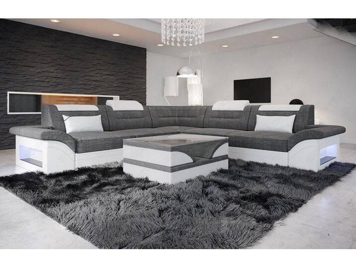 Ecksofa Brianza Leder, modernes Design, RGB-LED-Beleuchtung, multifunktionale Kopfstützen, USB-Anschluss, Schlaffunktion von sofa-dreams