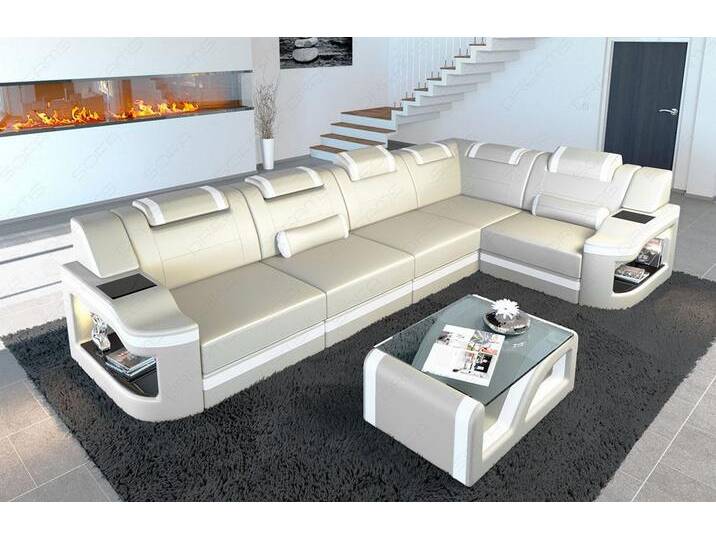 Ecksofa Padua Ledersofa mit LED, L Form, Echtleder, individuell verstellbare Kopfstützen, Bettfunktion von sofa-dreams