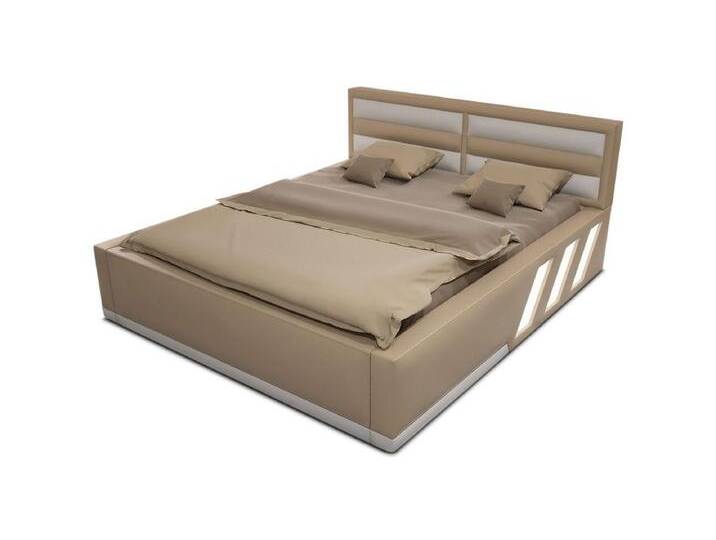 Sofa Dreams Boxspringbett Apollonia Bett Kunstleder Premium Komplettbett mit LED Beleuchtung, mit Matratze, mit Topper, mit LED Beleuchtung, beige von sofa-dreams