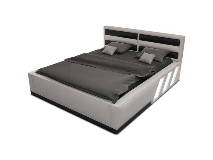 Sofa Dreams Boxspringbett Apollonia Bett Kunstleder Premium Komplettbett mit LED Beleuchtung, mit Matratze, mit Topper, mit LED Beleuchtung, schwarz weiß von sofa-dreams
