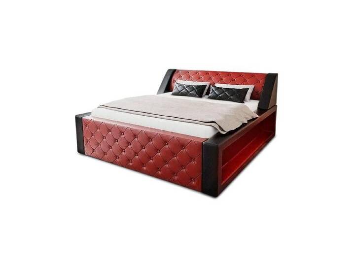 Sofa Dreams Boxspringbett Arezzo Bett Kunstleder Premium Komplettbett mit LED Beleuchtung, mit Topper, rot schwarz, 140 x 200 cm, rot-schwarz von sofa-dreams