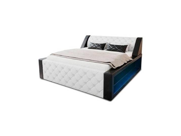 Sofa Dreams Boxspringbett Arezzo Bett Kunstleder Premium Komplettbett mit LED Beleuchtung, mit Topper, schwarz, 200 x 220 cm, Weiß-Schwarz von sofa-dreams