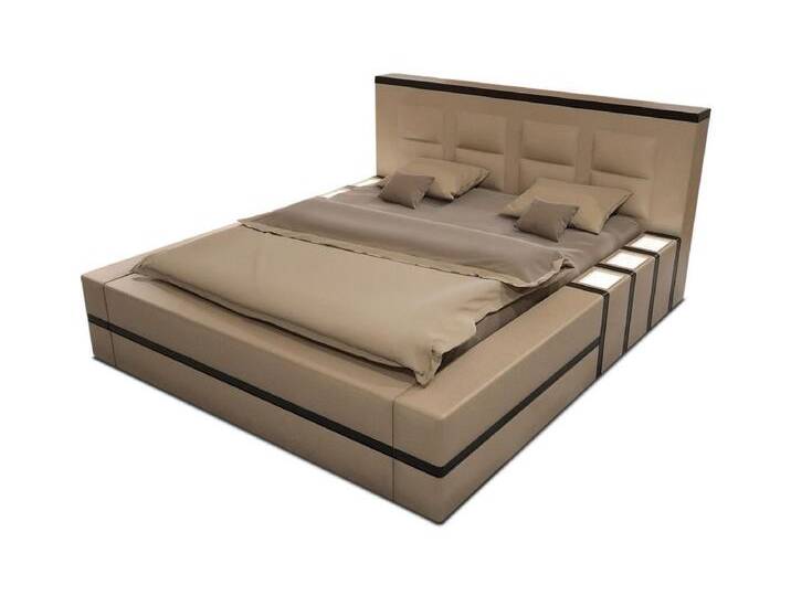 Sofa Dreams Boxspringbett Asti (6 Teile), Kunstleder Bett, LED-Beleuchtung, Matratze, Topper, beige schwarz, 180 x 200 cm, sandbeige-schwarz von sofa-dreams