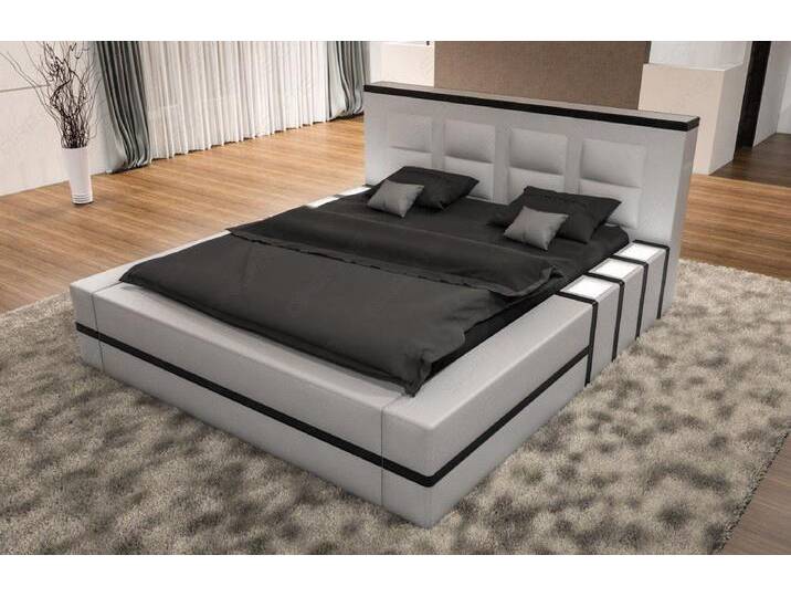 Sofa Dreams Boxspringbett Asti (6 Teile), Kunstleder Bett, LED-Beleuchtung, Matratze, Topper, grau schwarz, 140 x 200 cm, grau-schwarz von sofa-dreams