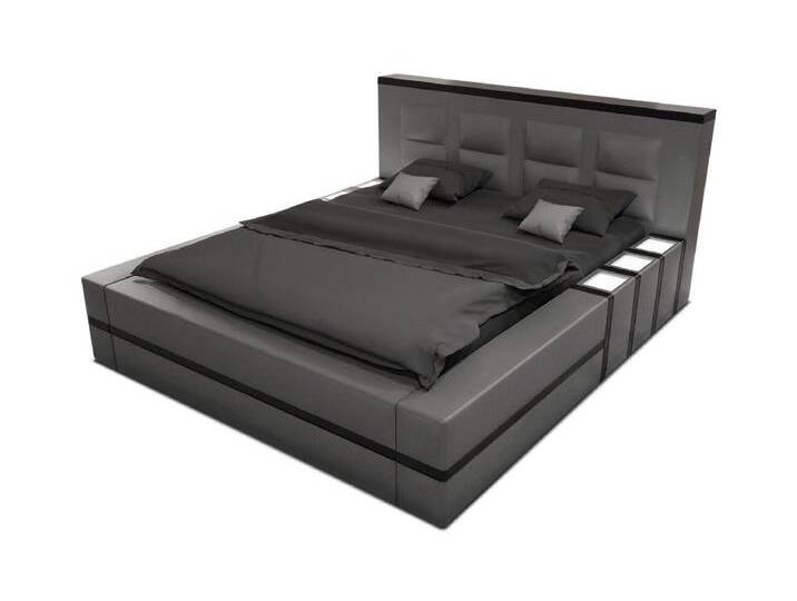 Sofa Dreams Boxspringbett Asti (6 Teile), Kunstleder Bett, LED-Beleuchtung, Matratze, Topper, grau schwarz, 180 x 200 cm, grau-schwarz von sofa-dreams