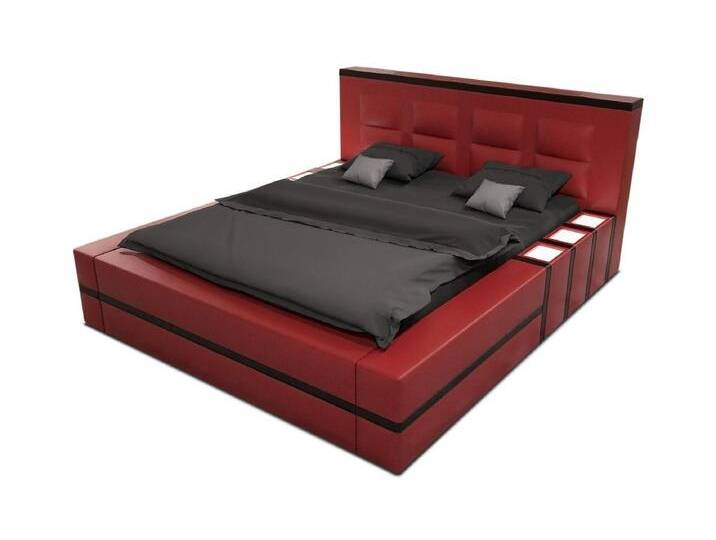 Sofa Dreams Boxspringbett Asti (6 Teile), Kunstleder Bett, LED-Beleuchtung, Matratze, Topper, rot schwarz, 140 x 200 cm, rot-schwarz von sofa-dreams