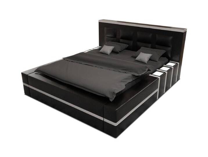 Sofa Dreams Boxspringbett Asti (6 Teile), Kunstleder Bett, LED-Beleuchtung, Matratze, Topper, schwarz, 140 x 200 cm, Schwarz-Weiß von sofa-dreams