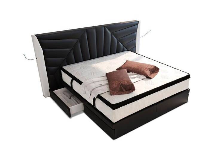 Sofa Dreams Boxspringbett Boxspringbett Monaco Leder, mit Topper, mit Schubladen, mit LED-Beleuchtung, mit USB-Anschlüssen von sofa-dreams