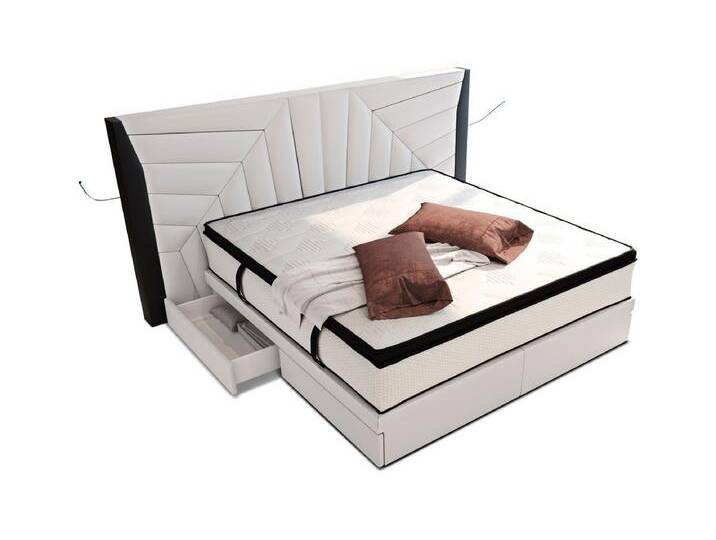 Sofa Dreams Boxspringbett Boxspringbett Monaco Leder, mit Topper, mit Schubladen, mit LED-Beleuchtung, mit USB-Anschlüssen von sofa-dreams