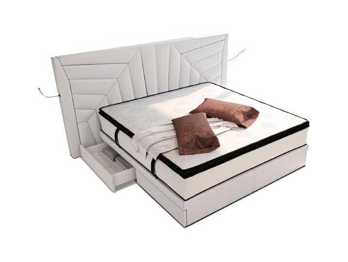 Sofa Dreams Boxspringbett Boxspringbett Monaco Leder, mit Topper, mit Schubladen, mit LED-Beleuchtung, mit USB-Anschlüssen von sofa-dreams