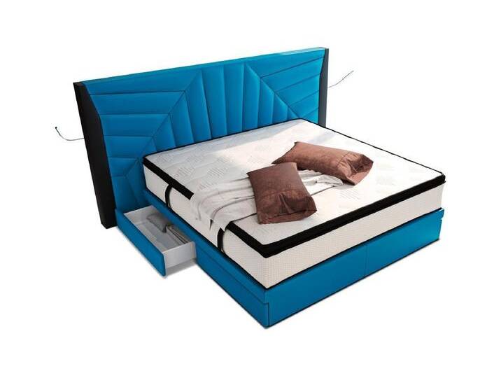 Sofa Dreams Boxspringbett Boxspringbett Monaco Leder, mit Topper, mit Schubladen, mit LED-Beleuchtung, mit USB-Anschlüssen von sofa-dreams